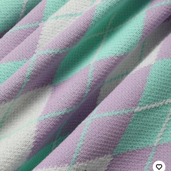 Cider Argyle Crop Lightweight Knit Cardigan Sweater Pastel - Picture 2 of 3